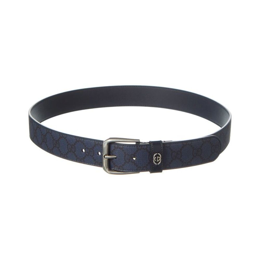 Gucci Interlocking G Detail Gg Supreme Canvas & Leather Belt, Blue